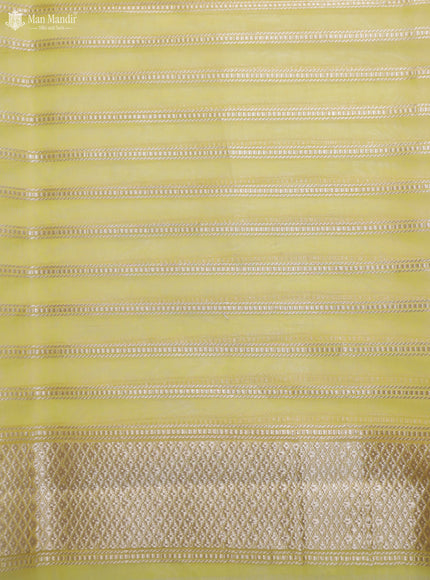 Yellow - Cream Banarasi Kora Silk Saree