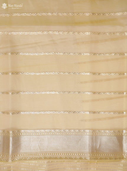 Pink - Yellow & Beige Banarasi Kora Silk Saree