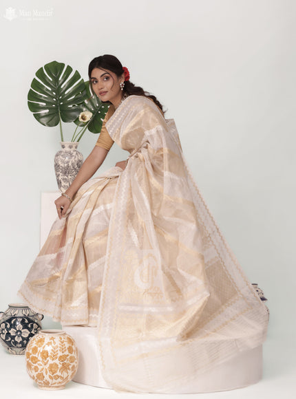Off White Banarasi Kora Silk Saree