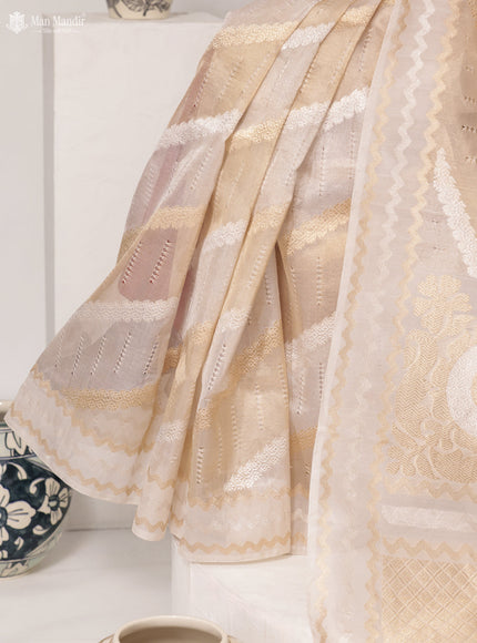Off White Banarasi Kora Silk Saree