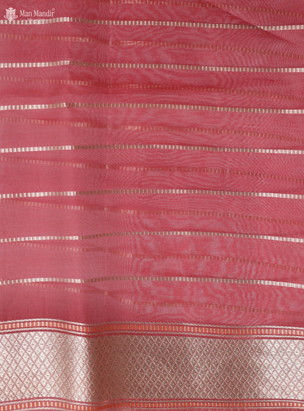 Sunset Orange - Red & Pink Banarasi Kora Silk Saree
