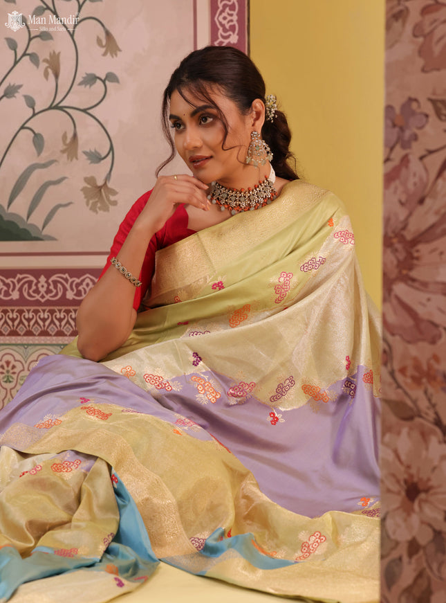 Multi Colour - Mild Pista Green Rangkat Banarasi Kadwa Silk Saree