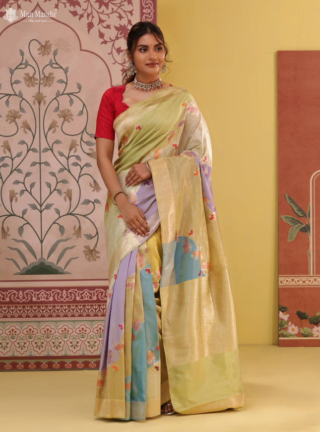 Multi Colour - Mild Pista Green Rangkat Banarasi Kadwa Silk Saree