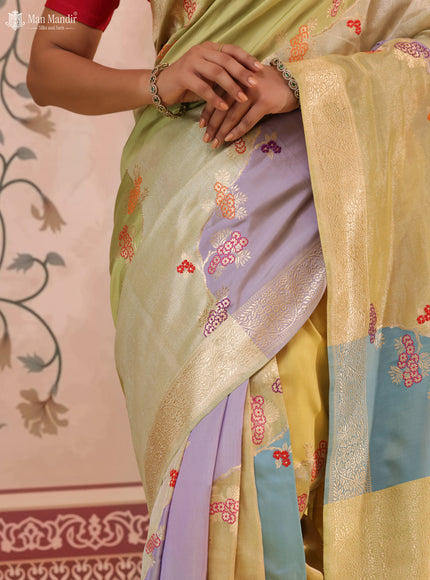 Multi Colour - Mild Pista Green Rangkat Banarasi Kadwa Silk Saree