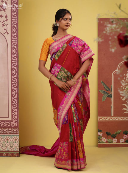 Red - Pink Banarasi Kadwa Silk Saree