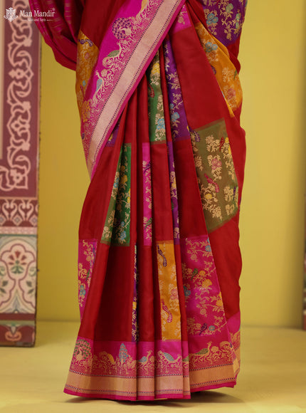 Red - Pink Banarasi Kadwa Silk Saree