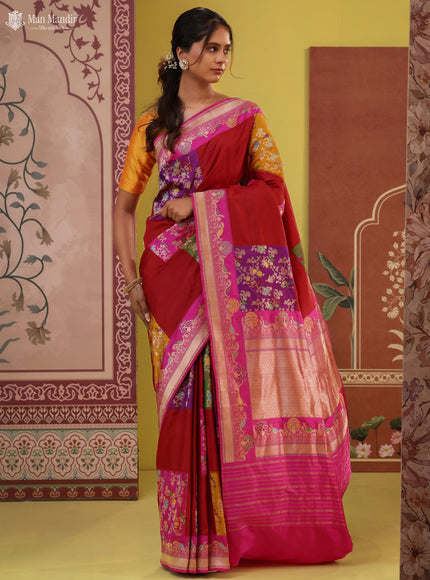 Red - Pink Banarasi Kadwa Silk Saree