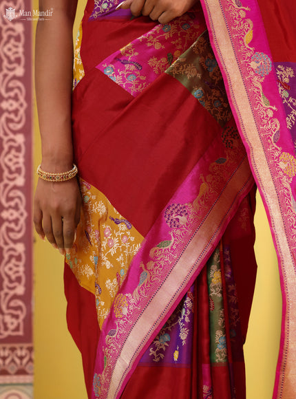 Red - Pink Banarasi Kadwa Silk Saree