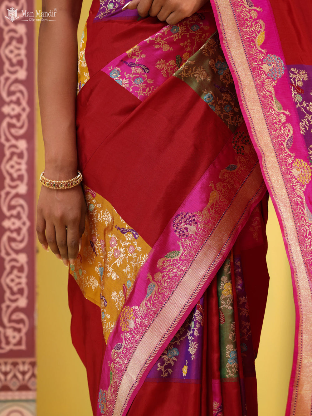Red - Pink Banarasi Kadwa Silk Saree