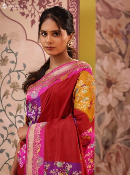 Red - Pink Banarasi Kadwa Silk Saree