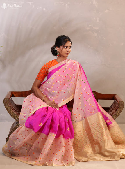 Pink - Mild Peach Banarasi Kadwa Silk Saree