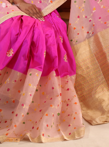 Pink - Mild Peach Banarasi Kadwa Silk Saree