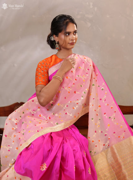 Pink - Mild Peach Banarasi Kadwa Silk Saree
