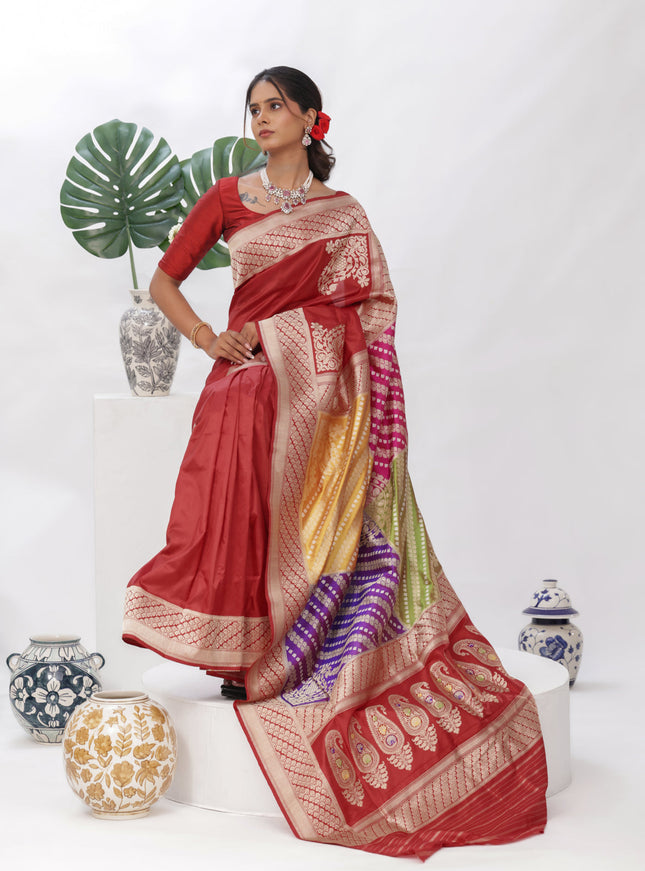 Multi Colour - Red Banarasi Kadwa Silk Saree