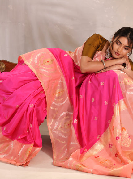 Pink - Peach Orange Banarasi Kadwa Silk Saree