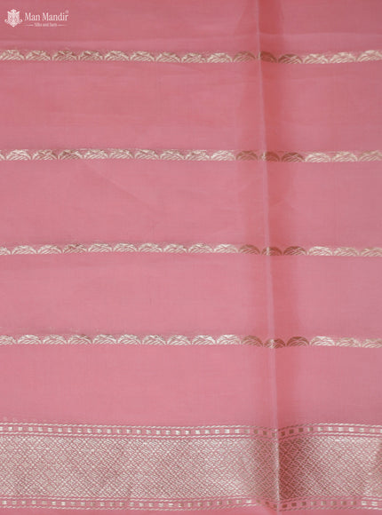 Pink - Peach Orange Banarasi Kadwa Silk Saree