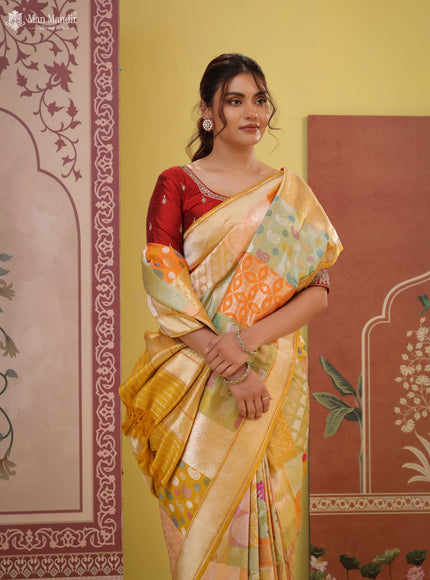 Multi Colour Banarasi Kadwa Silk Saree
