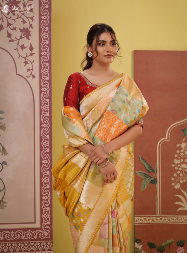 Multi Colour Banarasi Kadwa Silk Saree