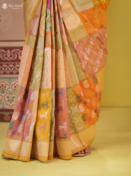 Multi Colour Banarasi Kadwa Silk Saree