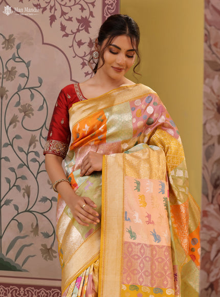 Multi Colour Banarasi Kadwa Silk Saree