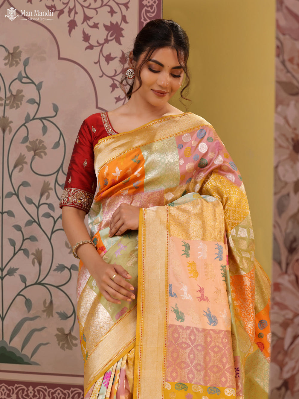 Multi Colour Banarasi Kadwa Silk Saree