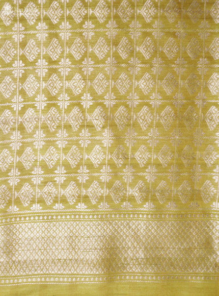 Mustard Yellow - Silver Banarasi Tussar Silk Saree