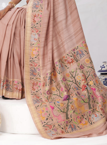 Pastel Peach Banarasi Tussar Silk Saree