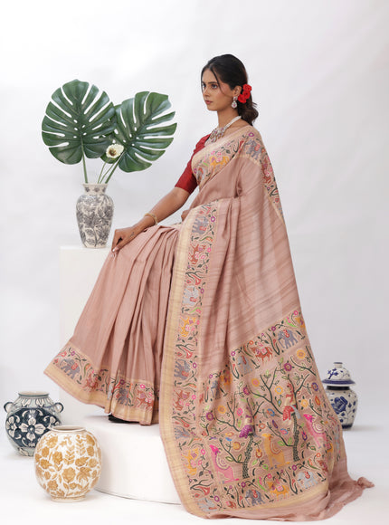 Pastel Peach Banarasi Tussar Silk Saree