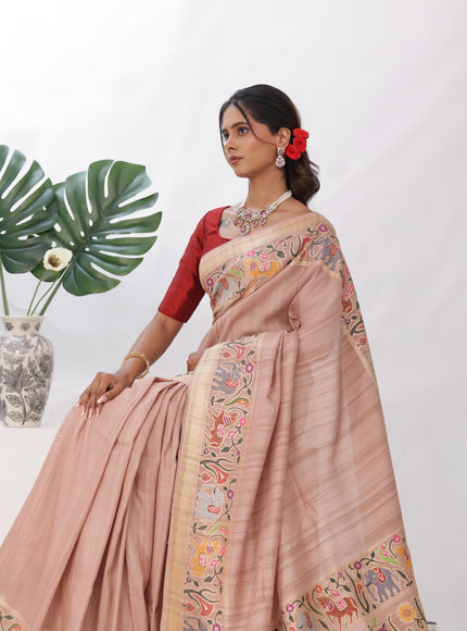 Pastel Peach Banarasi Tussar Silk Saree