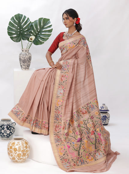 Pastel Peach Banarasi Tussar Silk Saree