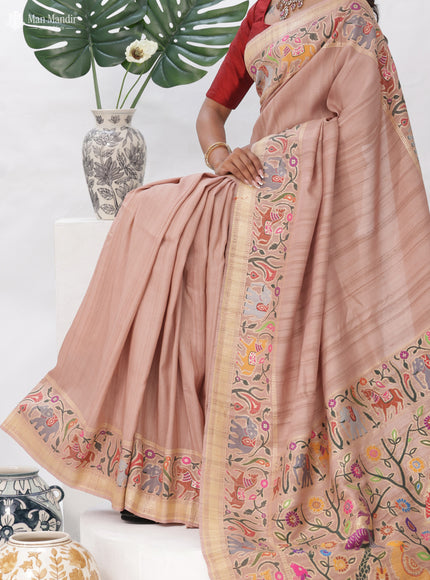 Pastel Peach Banarasi Tussar Silk Saree