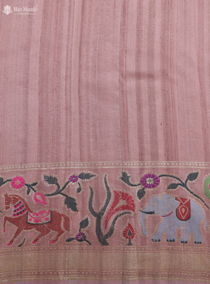 Pastel Peach Banarasi Tussar Silk Saree