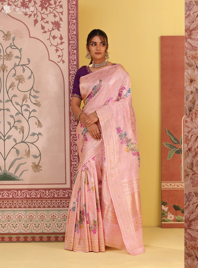 Light Pink Banarasi Tissue Silk Saree