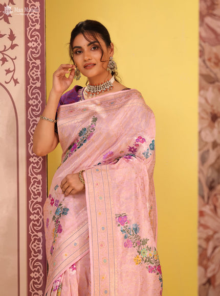 Light Pink Banarasi Tissue Silk Saree