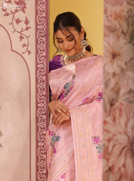 Light Pink Banarasi Tissue Silk Saree