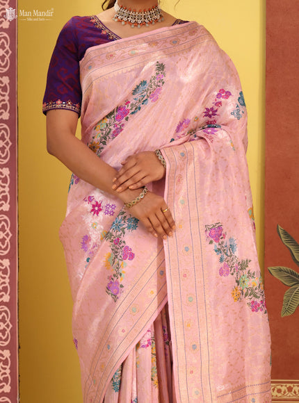 Light Pink Banarasi Tissue Silk Saree