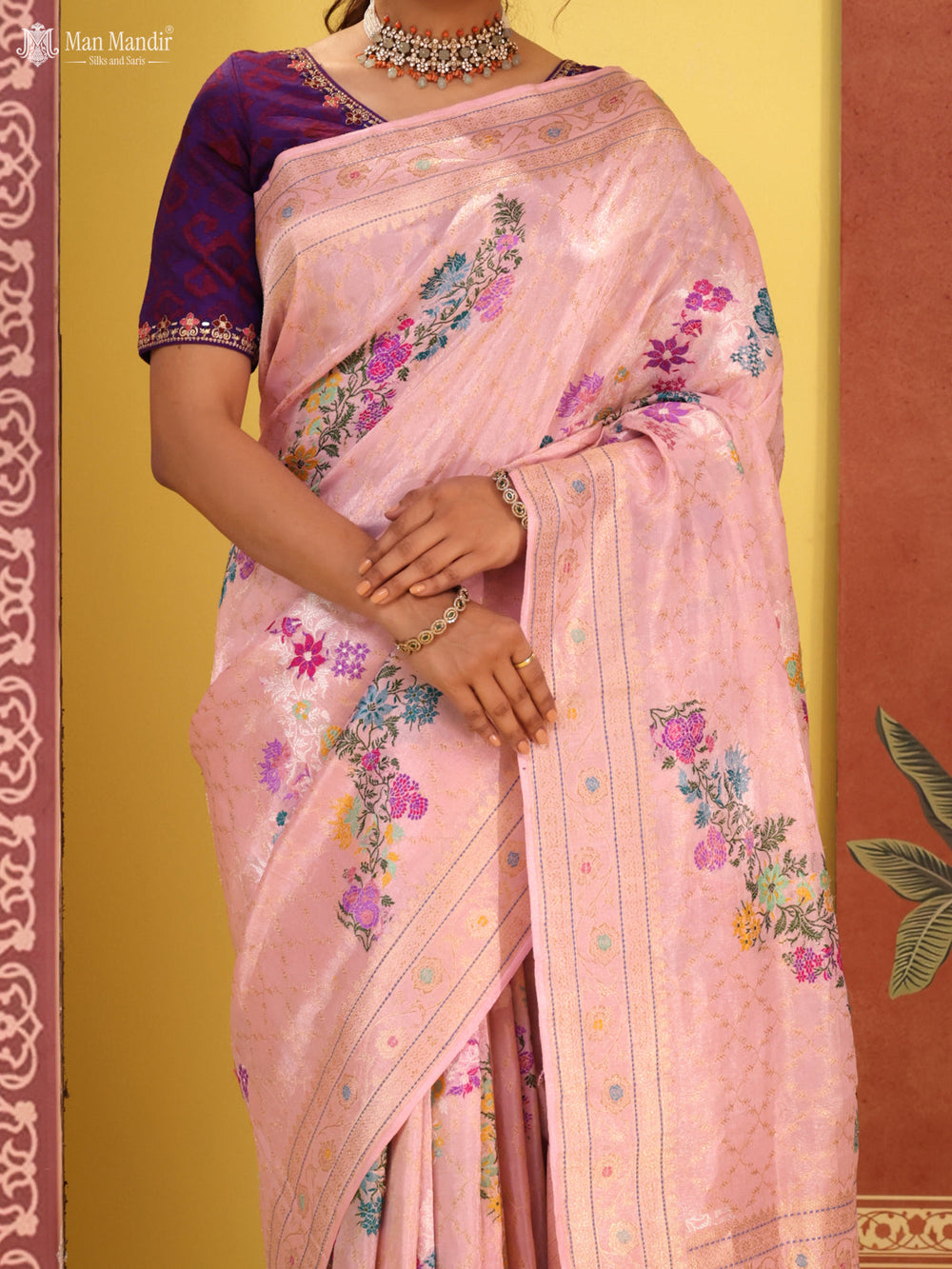 Light Pink Banarasi Tissue Silk Saree