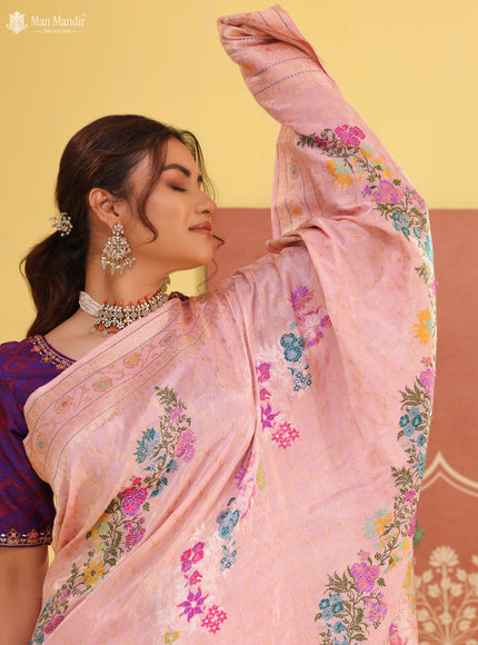 Light Pink Banarasi Tissue Silk Saree