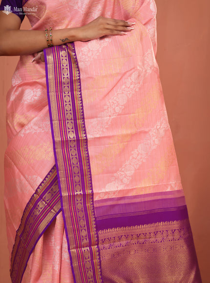 Mild Peach - Purple Kanchipuram Silk Saree
