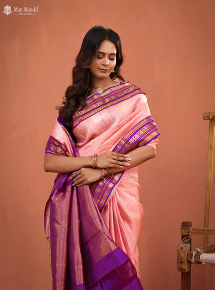 Mild Peach - Purple Kanchipuram Silk Saree