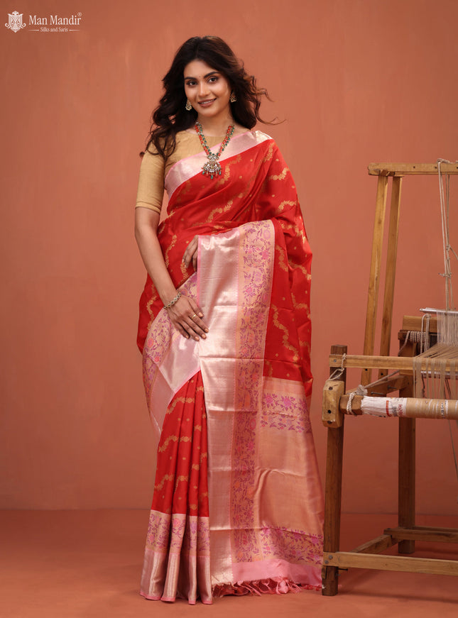 Red - Mild Peach Kanchipuram Silk Saree