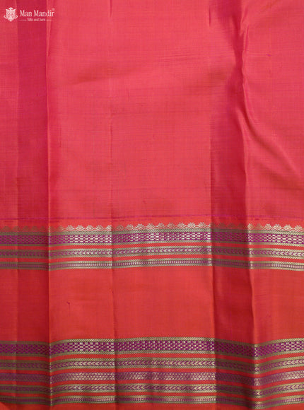 Teal Green - Orange Kanchipuram Silk Saree
