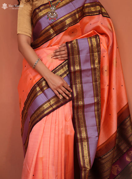 Orange - Coffee Brown Kanchipuram Silk Saree