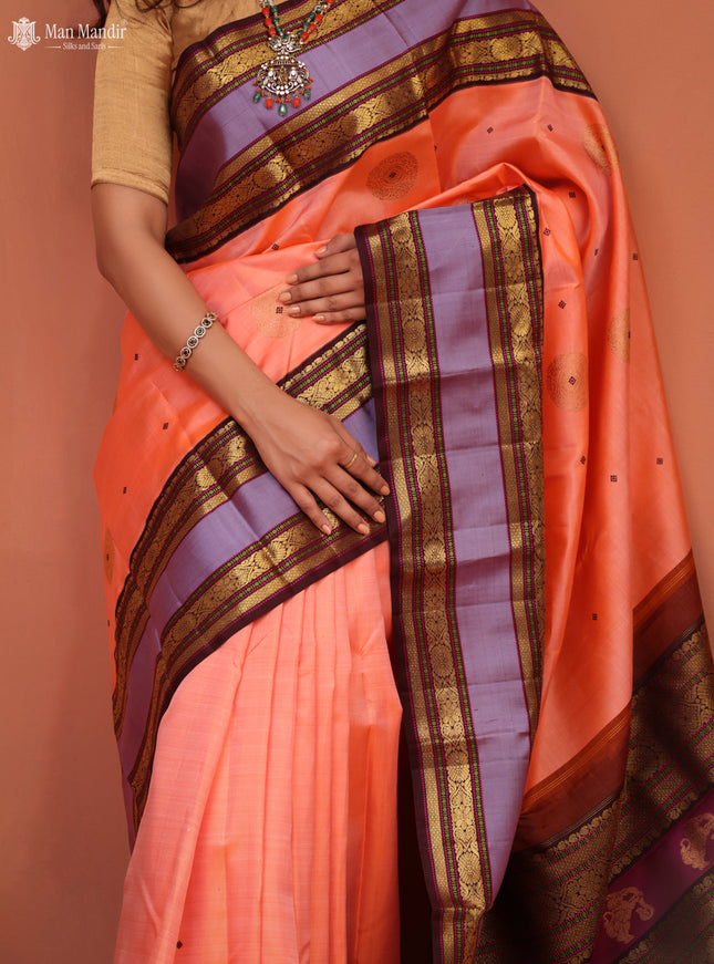 Orange - Coffee Brown Kanchipuram Silk Saree