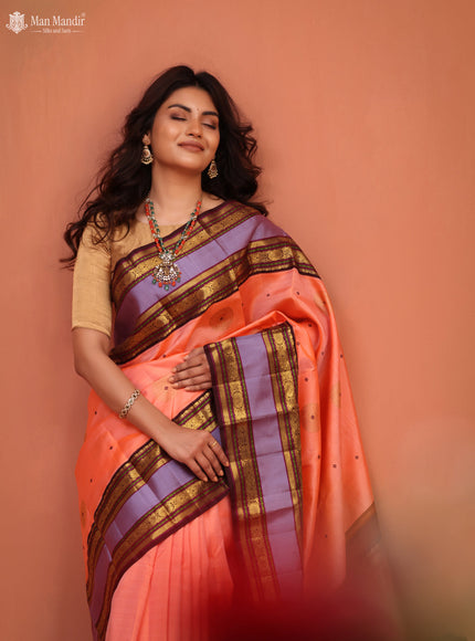 Orange - Coffee Brown Kanchipuram Silk Saree
