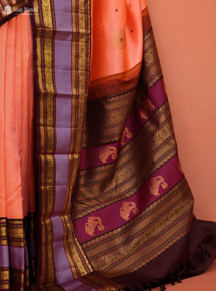 Orange - Coffee Brown Kanchipuram Silk Saree