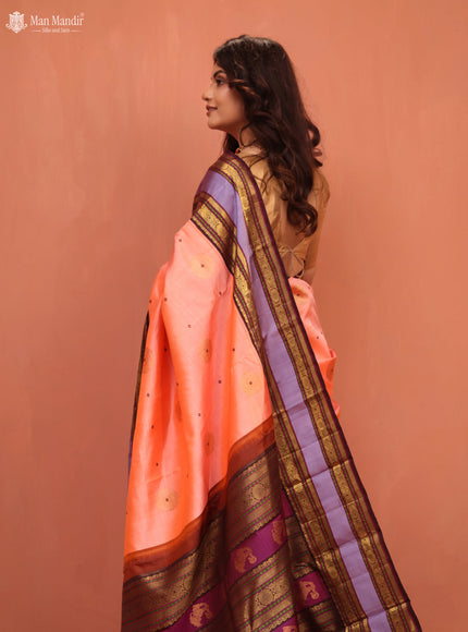 Orange - Coffee Brown Kanchipuram Silk Saree