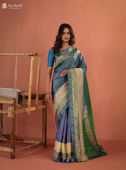 Bluish Green Kanchipuram Silk Saree