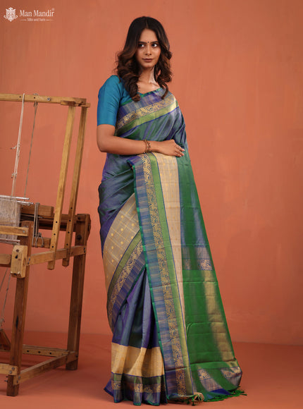 Bluish Green Kanchipuram Silk Saree