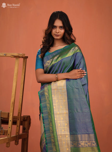 Bluish Green Kanchipuram Silk Saree